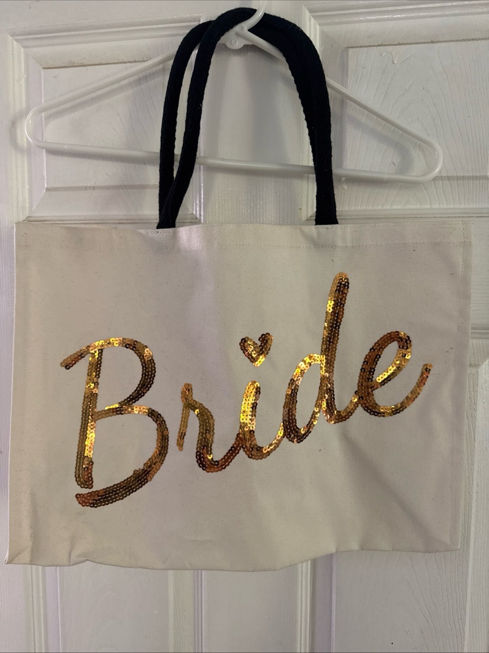 Canvas Bride Tote Bag with Gold Sequin Script